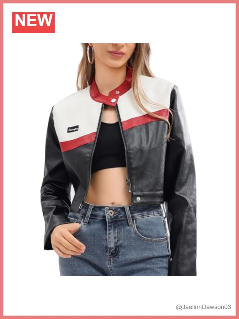 Cropped Faux Leather Moto Biker Jacket Zip Up Motorcycle Coat